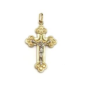 14K Gold Unisex  Crucifix Cross Pendant 1.75" 4.5 Grams